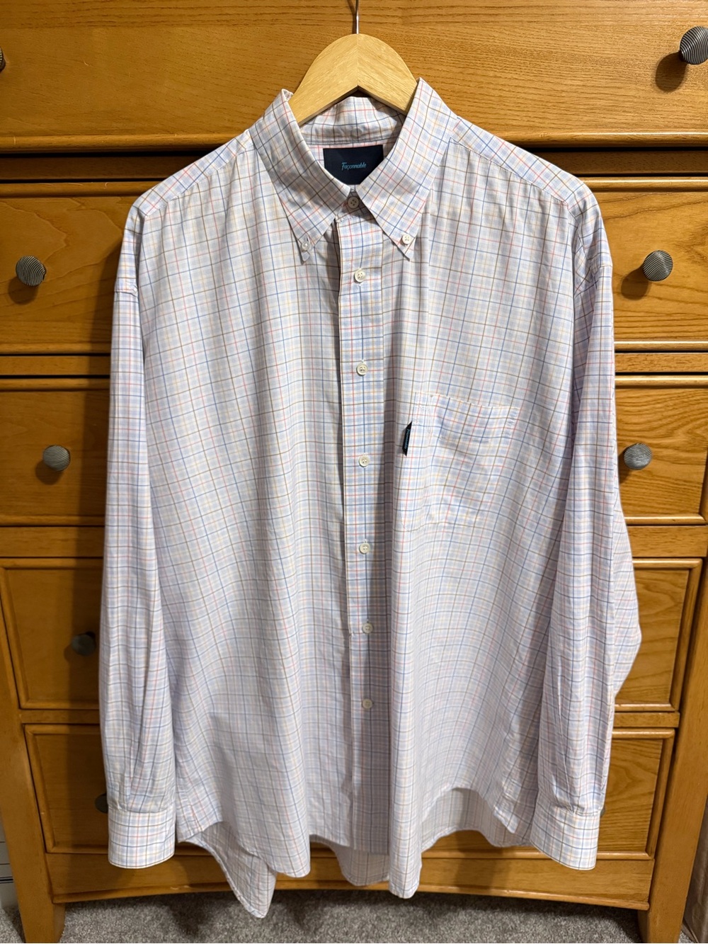 Faconnable Shirt Mens XXL Plaid 100% Cotton Long Sleeve Button Down Pocket